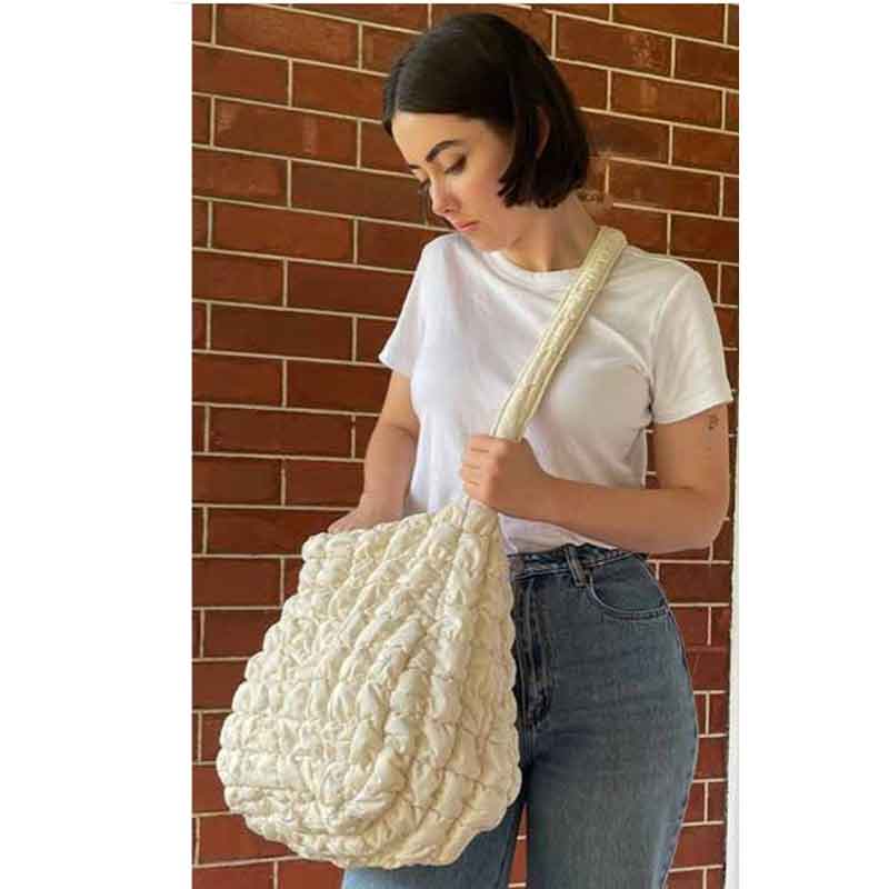 Quilted Carryall Tote Bag - Cream