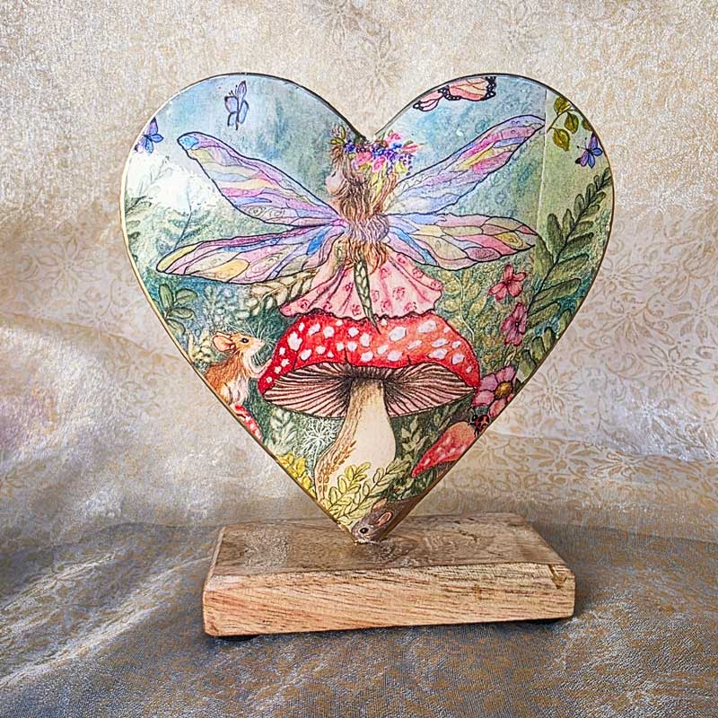 Rainbow Fairy Metal Heart on Stand