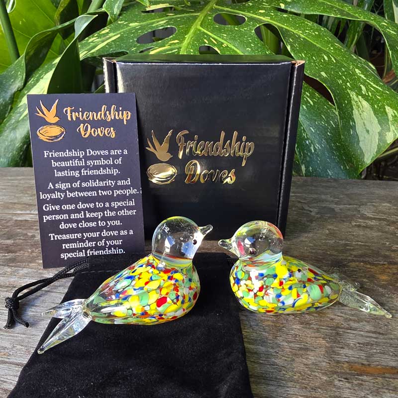 Friendship Doves (Handmade Glass) - Rainbow Green