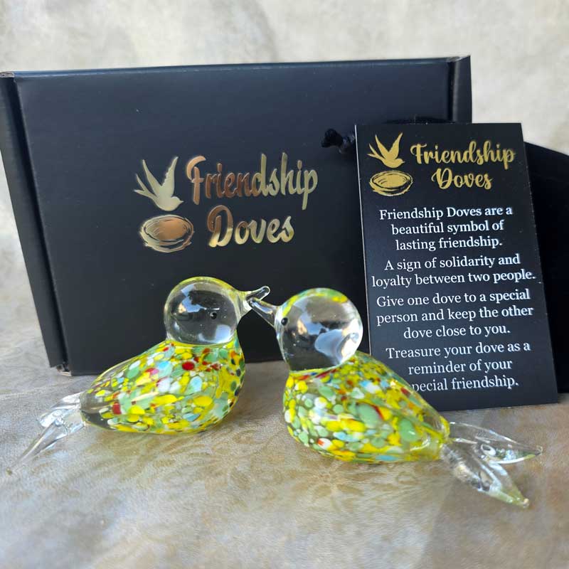 Friendship Doves (Handmade Glass) - Rainbow Green