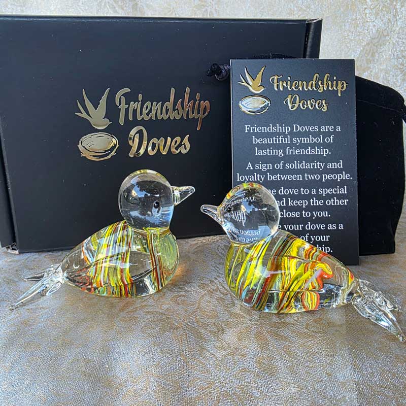Friendship Doves (Handmade Glass) - Rainbow Stripes