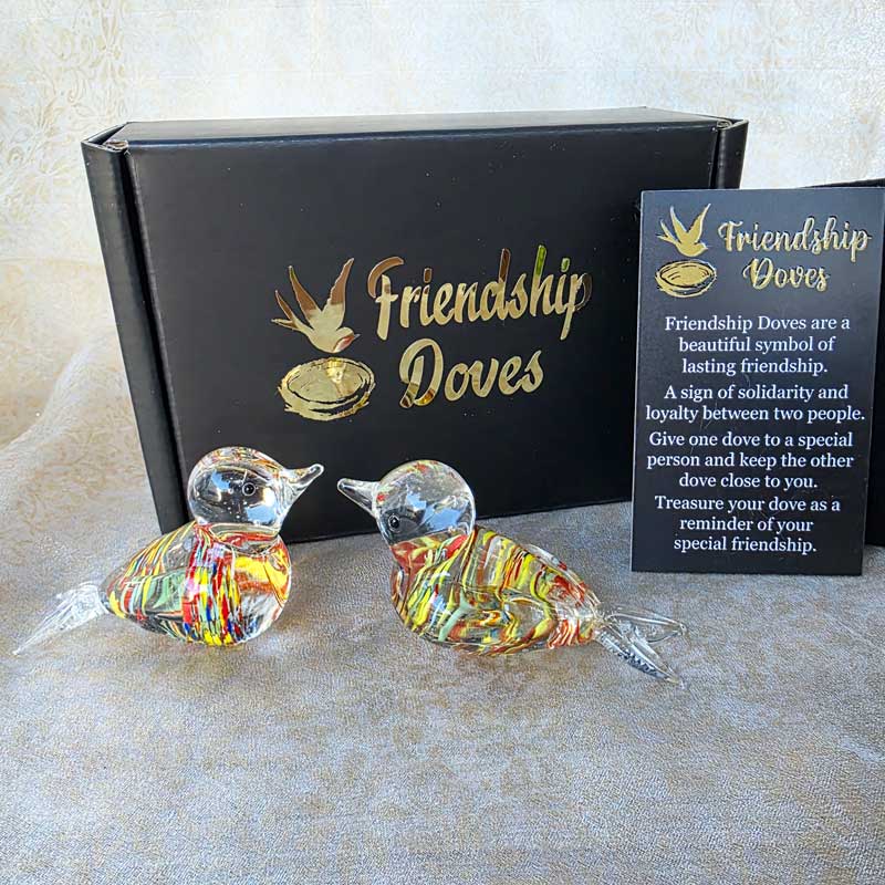 Friendship Doves (Handmade Glass) - Rainbow Stripes