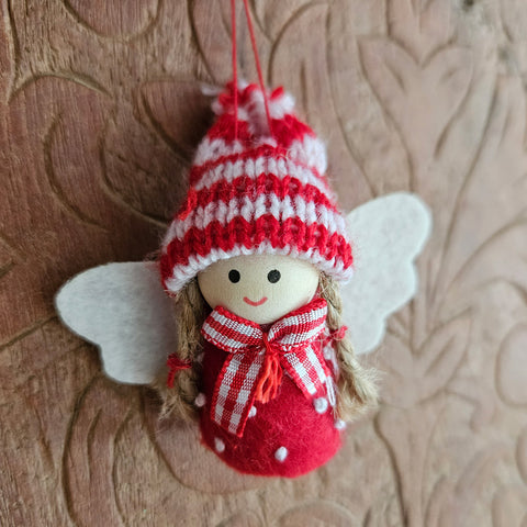 Hanging Tomte Christmas Angel Ornament Set of 2 - Red