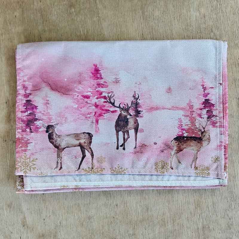 Christmas Table Runner - Festive Reindeer Pink