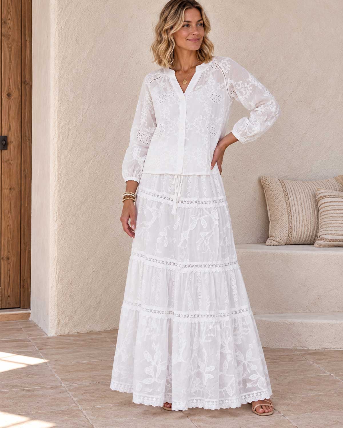 Free Spirit Embroidered Maxi Skirt – White