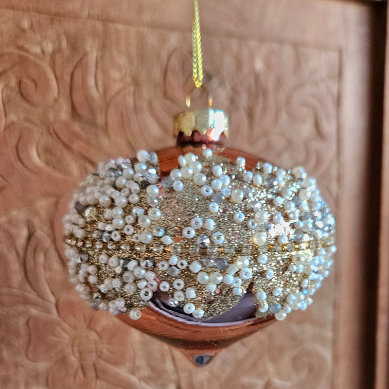 Rose Gold Pearl Detail Drop Hanging Christmas Bauble