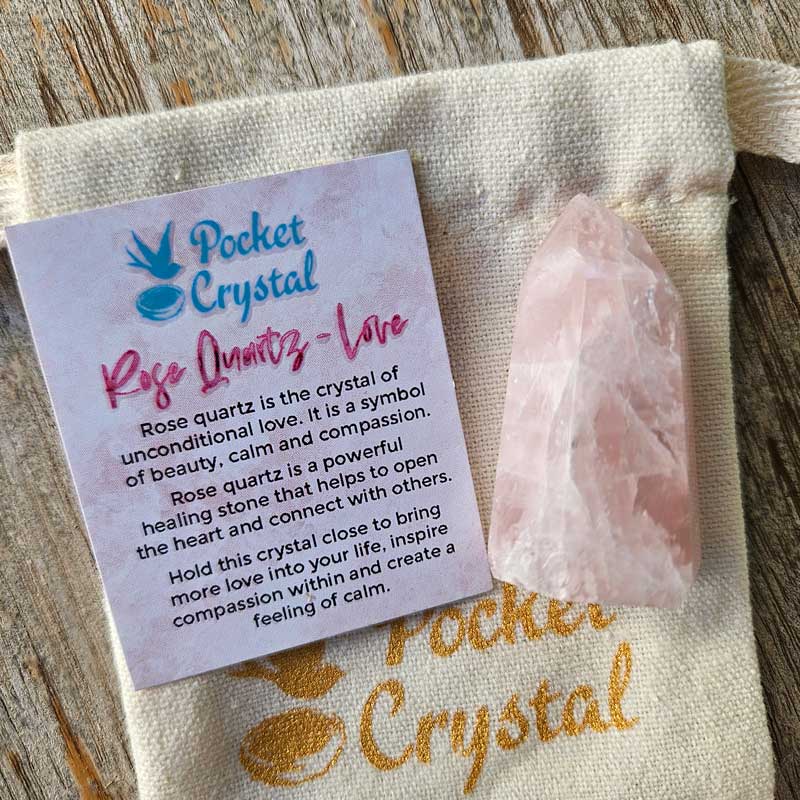 Rose Quartz Pocket Crystal Point Wand - Love