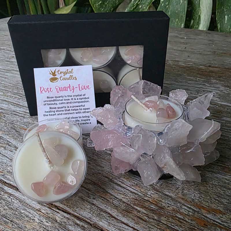 Rose Quartz Crystal Tealight Candle Holder - Love