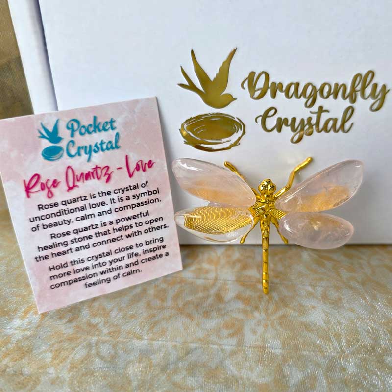 Dragonfly Crystal - Rose Quartz Love (Gold)