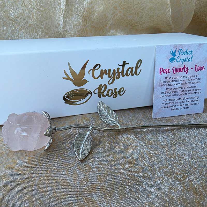 Rose Quartz Crystal Rose - Love (Silver Stem)