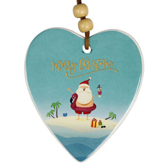 Santa Beach Paradise Merry Christmas Hanging Heart Ornament