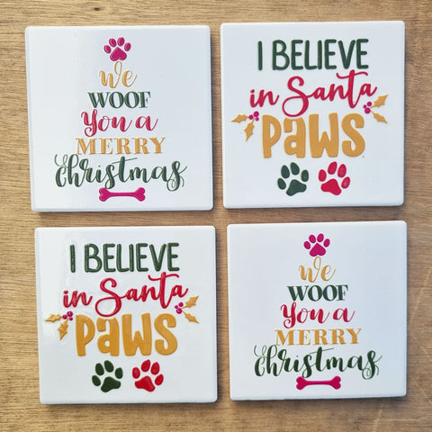 Santa Paws Dog Set of 4 Coasters