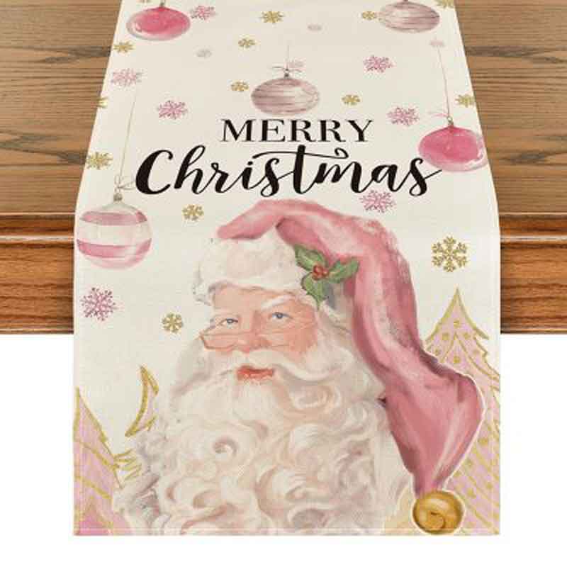 Christmas Table Runner - Santa Design Pink