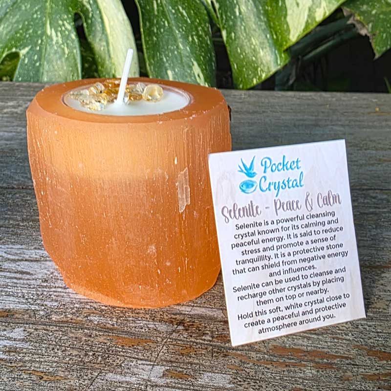Selenite Crystal Tealight Candle Holder - Peach