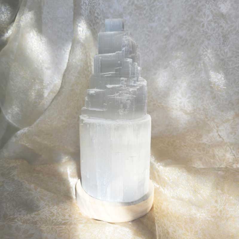 Selenite Crystal Tower & Light Changing Base
