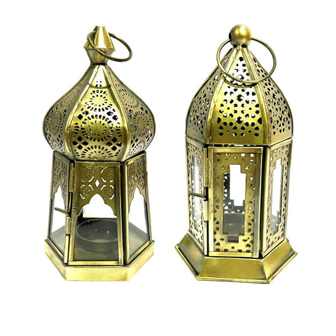 Set of 2 Antique Brass Lanterns - Clear
