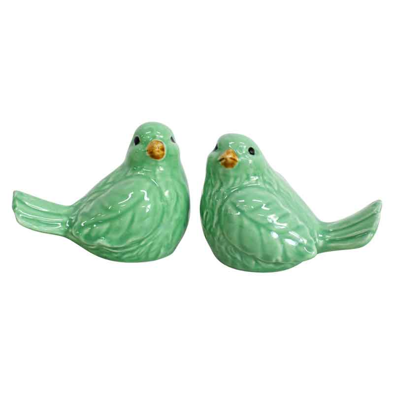 Set of 2 Ceramic Birds - Green