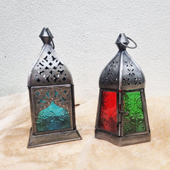 Set of 2 Antique Lanterns - Red, Blue & Green