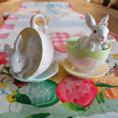 Bunnies In Tea Cups - Set of 2 Pastel Pink