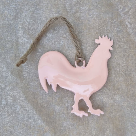 Set of 3 Metal Chickens Hanging Ornaments - Green, Peach & Yellow