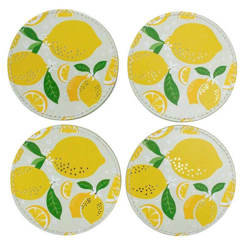 Set of 4 Lemon Coasters - Leather