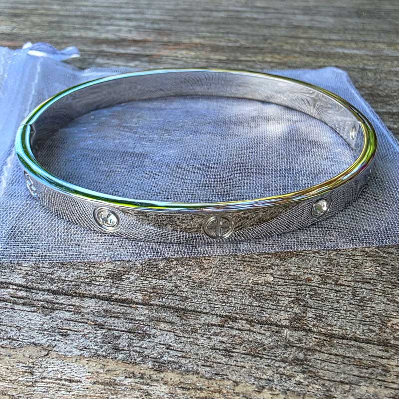 Stainless Steel Silver Bangle - Crosses & Sparkles