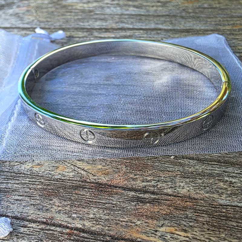Stainless Steel Silver Bangle - Crosses