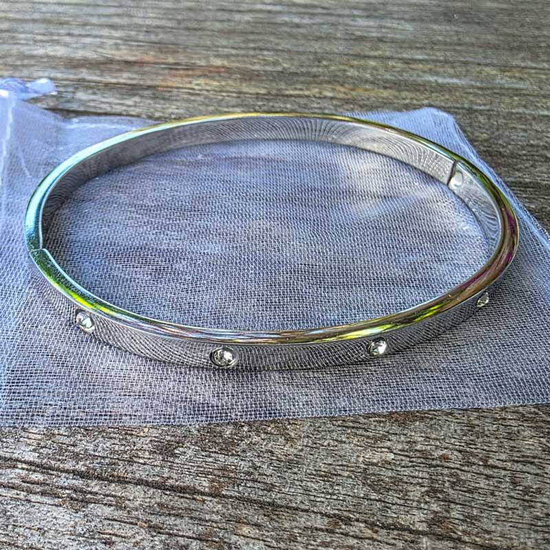 Silver Stainless Steel Crystal Bangle - 4mm