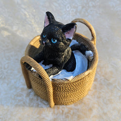 Black Cat In Basket Figurine