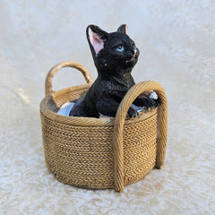 Black Cat In Basket Figurine