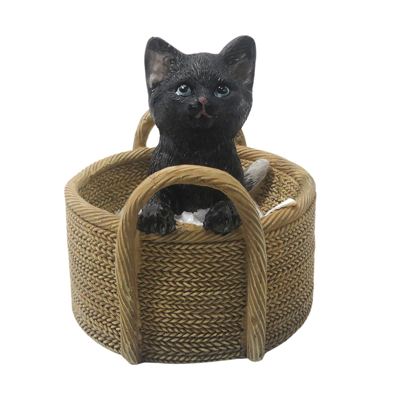 Black Cat In Basket Figurine