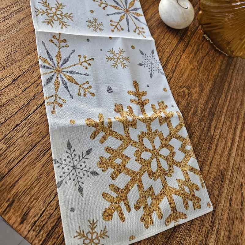 Christmas Table Runner - Gold Snowflake Design