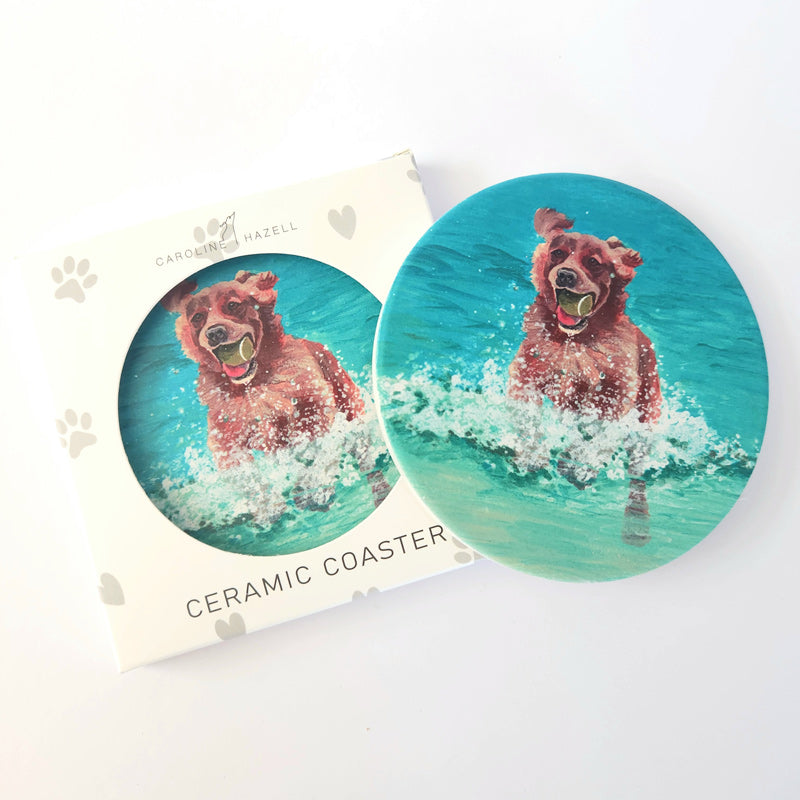 Beach Dogs Ceramic Coaster - Spaniel