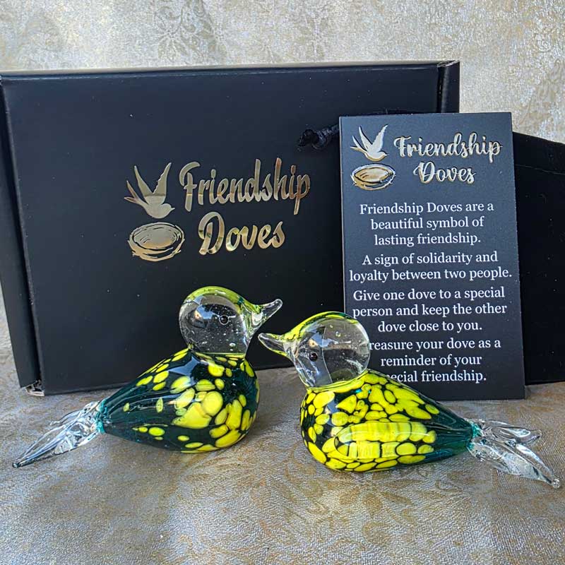 Friendship Doves (Handmade Glass) - Spotted Teal