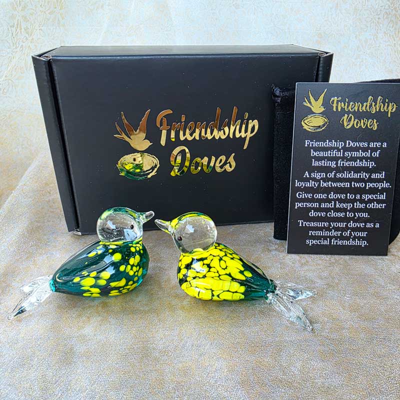 Friendship Doves (Handmade Glass) - Spotted Teal