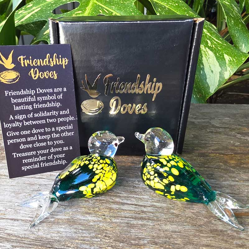 Friendship Doves (Handmade Glass) - Spotted Teal