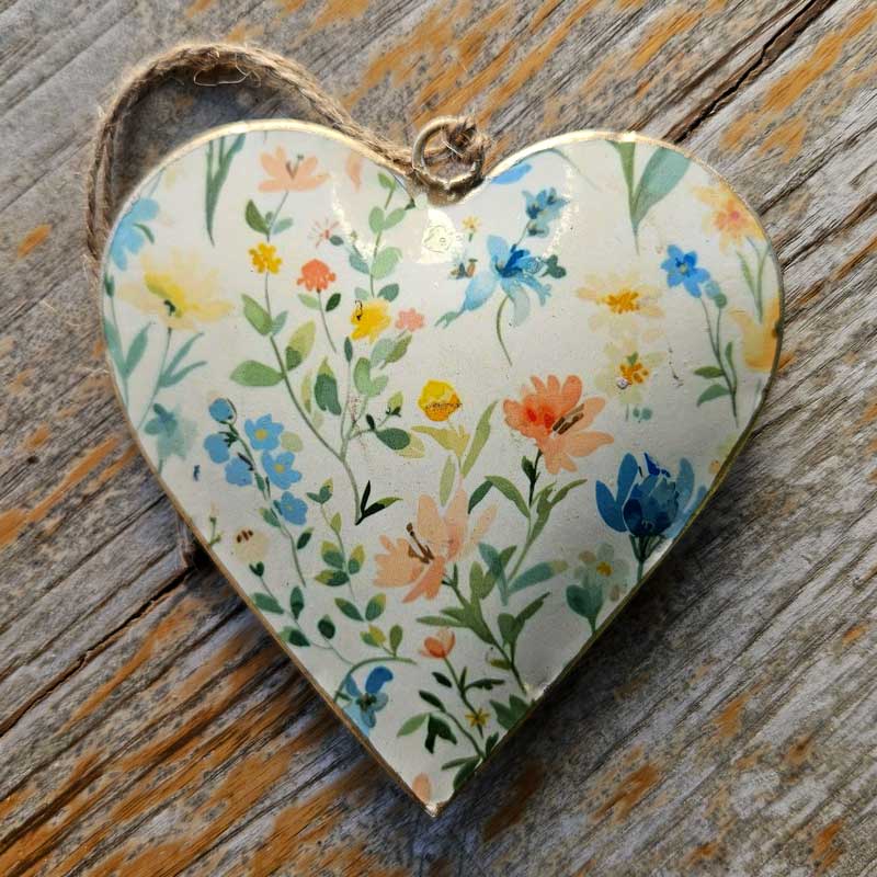 Spring Floral Metal Heart Ornament (d)