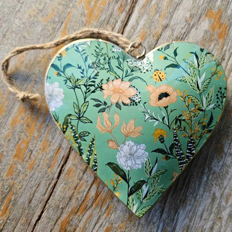 Springtime Green Metal Heart Ornament (b)