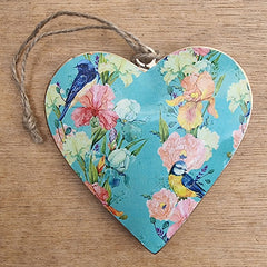 Springtime Metal Heart Ornament - Teal
