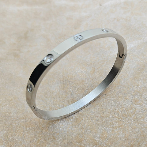 Silver Stainless Steel Crystal Bangle