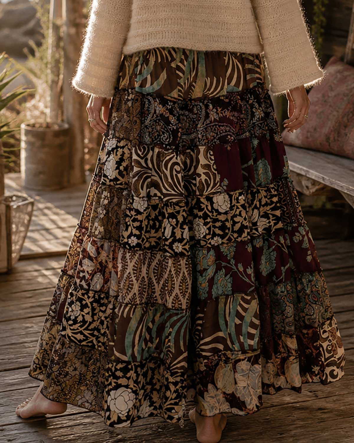 Stevie Silk Blend Patchwork Skirt