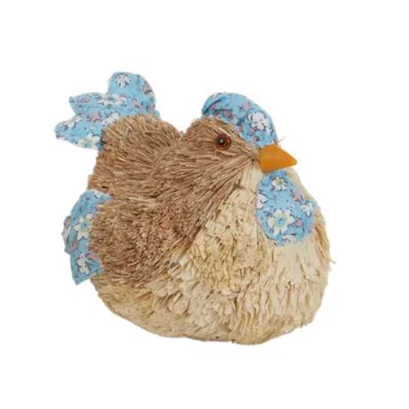 Straw & Fabric Easter Chicken - Blue