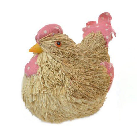 Straw & Fabric Easter Chicken - Pink