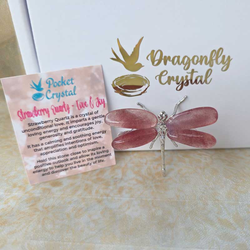 Dragonfly Crystal - Strawberry Quartz Love & Joy (Silver)