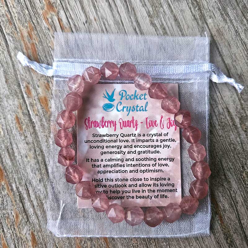 Strawberry Quartz Diamond Cut Crystal Stretch Bracelet