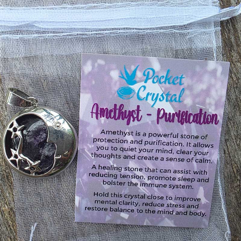 Sun Moon & Stars Amethyst Pendant - Purification