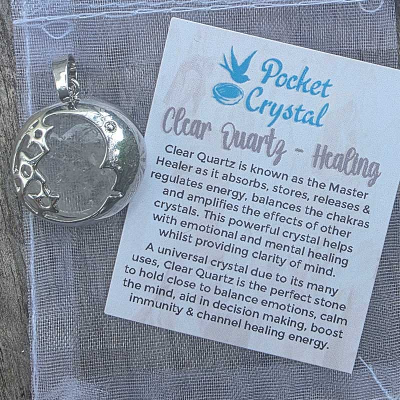 Sun Moon & Stars Clear Quartz Pendant - Healing