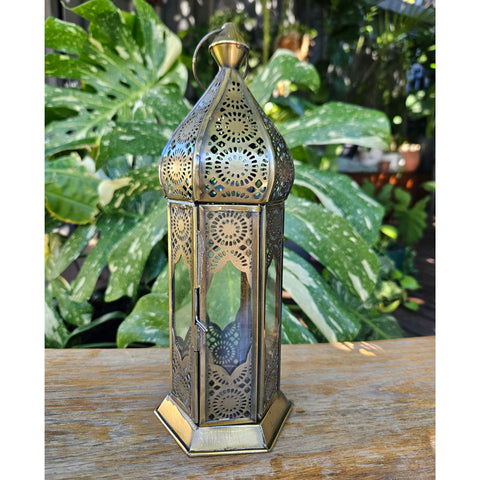 Brass Gold Tall Handcrafted Lantern - Clear