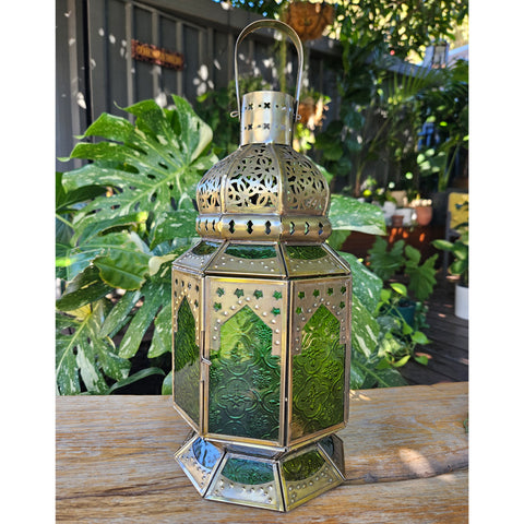 Brass Handcrafted Lantern Extra Large - Green