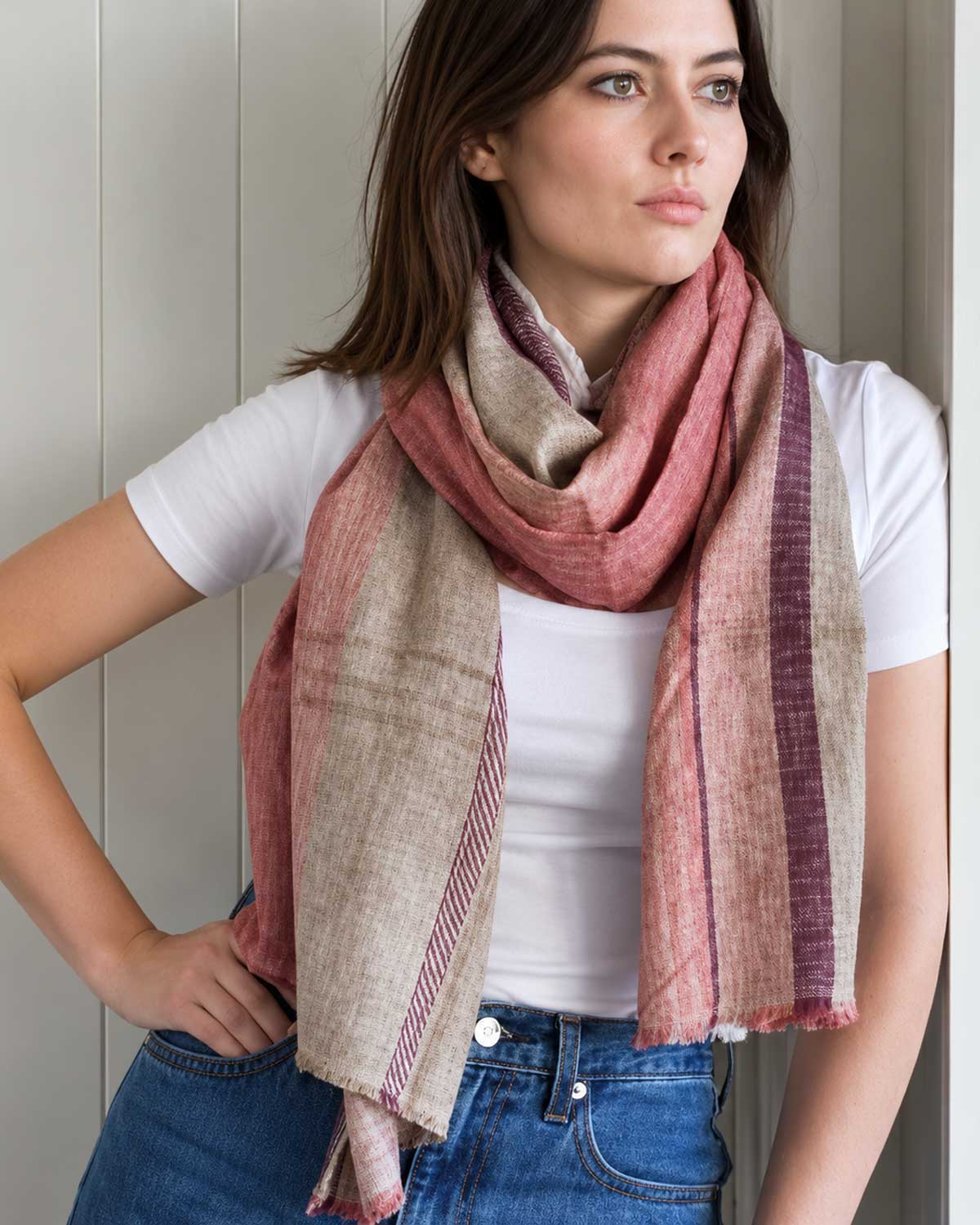 Tangier Scarf - Nougat & Persimmon Recycled Cotton